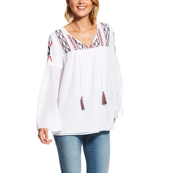 NWT Ariat Freedom Tunic Embroidered Boho Western Blouse Long Sleeve White - Picture 2 of 11